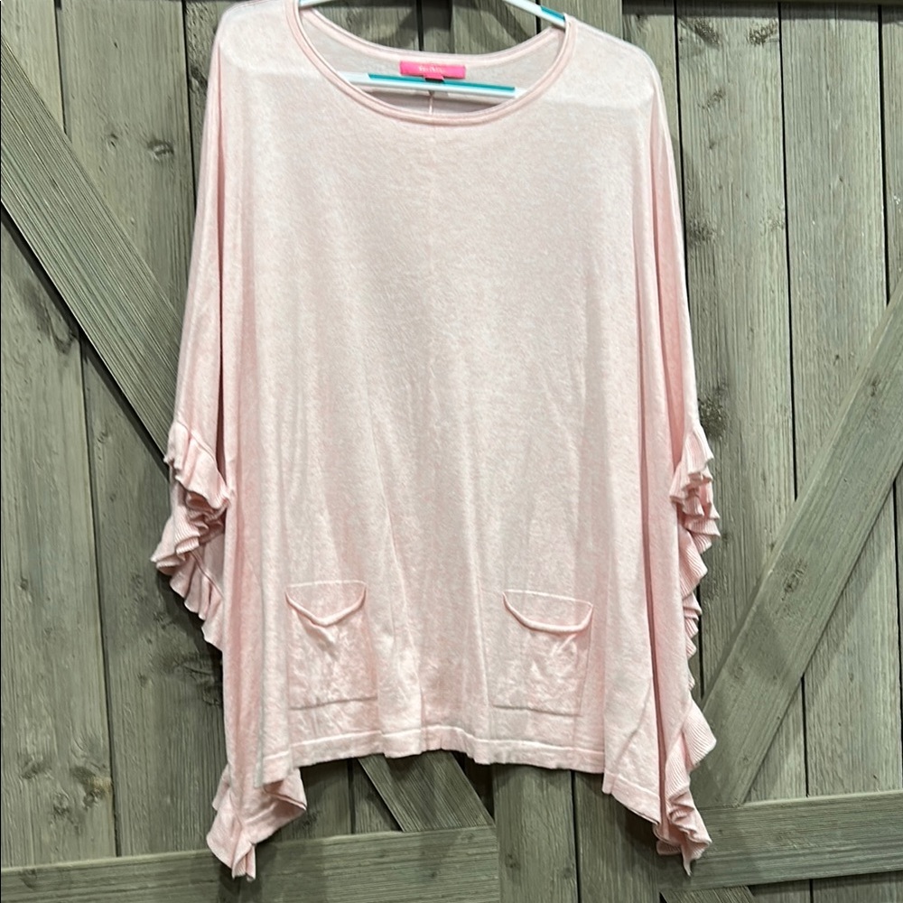 Lilly Pulitzer Light Pink Ruffle Sleeve Tunic Poncho Sweater